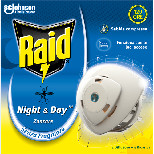 RAID NIGHT & DAY ELETTRICO DIFFUSORE + RICARICA ZANZARE 120 ORE  