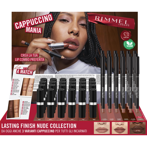 RIMMEL COLLEZIONE ICONIC NUDE LIP COLLECTION ESPOSITORE MAKE UP 36 PEZZI MISTI