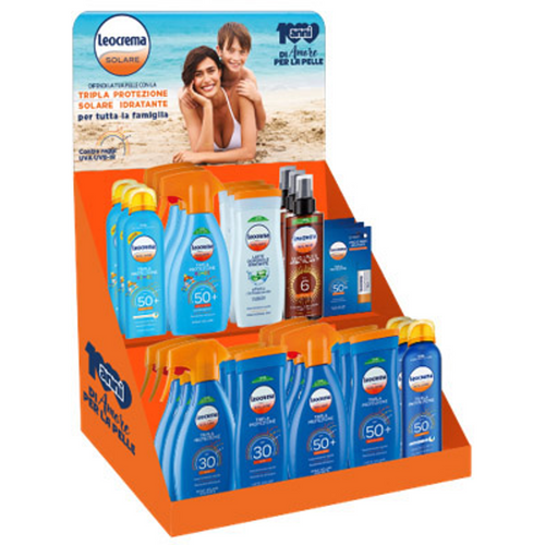 LEOCREMA SOLARE TRIPLA PROTEZIONE ESPOSITORE DA BANCO 60 PEZZI MISTI