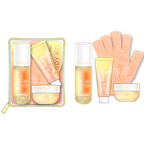 TRI COASTAL TRAVEL BODY KIT VANILLA GLOW; BODY MIST 80 ML + SHOWER GEL 75 ML + BODY BUTTER 50 ML + GUANTI