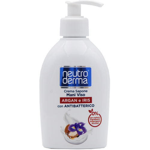 NEUTRO DERMA CREMA SAPONE MANI VISO CON ANTIBATTERICO ARGAN e IRIS 300 ML 