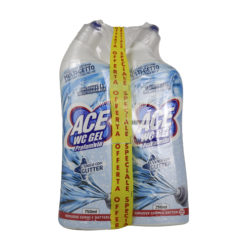 ACE WC PROFUMATO FRESCHEZZA MEDITERRANEA GLITTERATO CON SISTEMA MULTIGETTO PACCO DOPPIO 2 PEZZI DA 750 ML