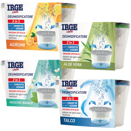 IRGE DEUMIDIFICATORE 2in1 ANTIUMIDITA' E ANTIODORE 400 ML ASSORTITI; TALCO, AGRUMI, MUSCHIO BIANCO, ALOE VERA