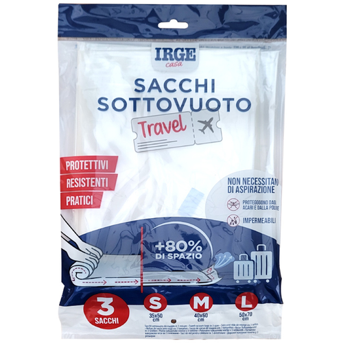 IRGE SET SACCHI SOTTOVUOTO TRAVEL 35X50 CM, 40X60 CM, 50X70 CM 3 PEZZI