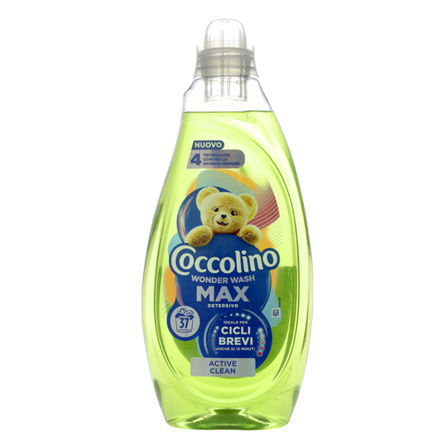 COCCOLINO WONDER WASH MAX DETERSIVO LIQUIDO LAVATRICE CICLI BREVI ACTIVE CLEAN 37 LAVAGGI 1480 ML