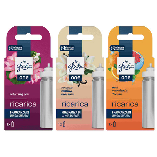 GLADE ONE RICARICA 1 PEZZO 10 ML ASSORTITA NELLE PROFUMAZIONI RELAXING ZEN, ROMANTIC VANILLA BOSSOM, MANDARIN&SUNSHINE