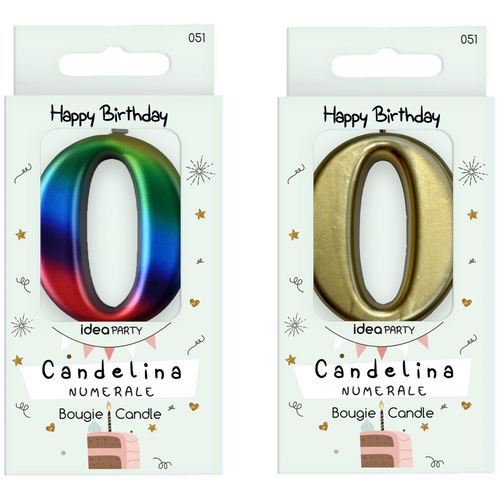 IDEA PARTY CANDELINA HAPPY BIRTHDAY NUMERALE 0 ASSORTITA IN 2 COLORI