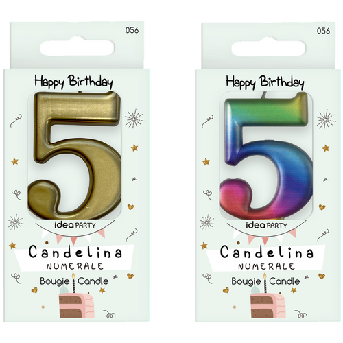 IDEA PARTY CANDELINA HAPPY BIRTHDAY NUMERALE 5 ASSORTITA IN 2 COLORI