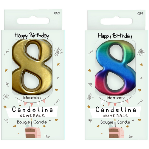IDEA PARTY CANDELINA HAPPY BIRTHDAY NUMERALE 8 ASSORTITA IN 2 COLORI