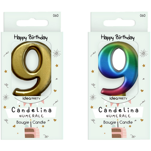 IDEA PARTY CANDELINA HAPPY BIRTHDAY NUMERALE 9 ASSORTITA IN 2 COLORI