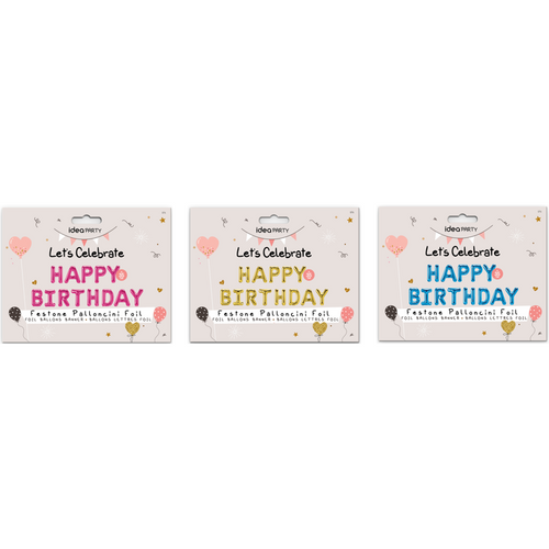 IDEA PARTY FESTONE HAPPY BIRTHDAY PALLONCINI ASSORTITO IN 3 COLORI