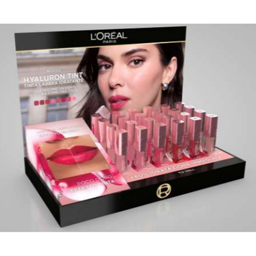 L'OREAL TINTA LABBRA HYALURON TINT ESPOSITORE MAKE UP 18 PEZZI + TESTER