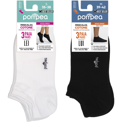 POMPEA ESPOSITORE MINICALZA 42 PEZZI MISTI: 30 PACK DA 3pz MODELLO LEI TAGLIA 35-38 BIANCA, 42 PACK DA 3pz MODELLO LUI TAGLIA 39-42 NERO