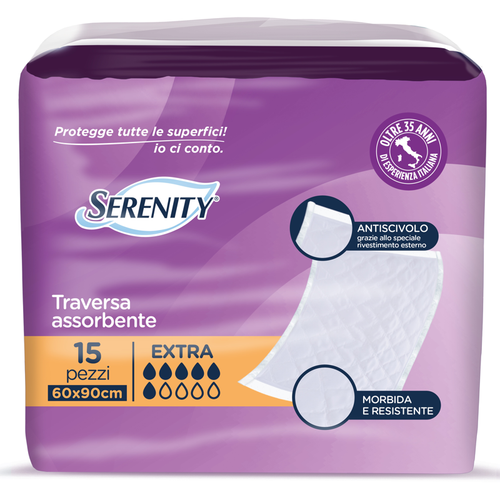 SERENITY TRAVERSA ASSORBENTE ANTISCIVOLO EXTRA 60x90 15 PEZZI DISPOSITIVO MEDICO CE DI CLASSE 1
