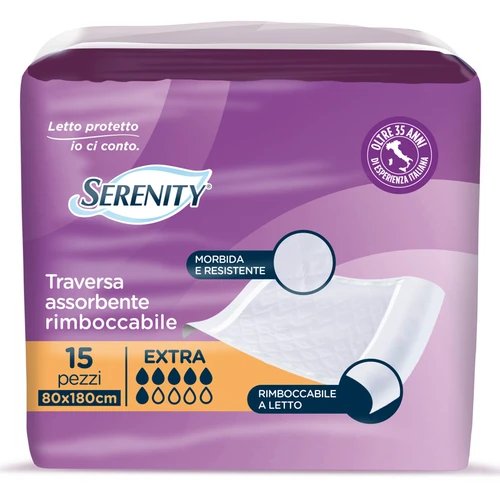 SERENITY TRAVERSA ASSORBENTE RIMBOCCABILE EXTRA 80x180 15 PEZZI DISPOSITIVO MEDICO CE DI CLASSE 1