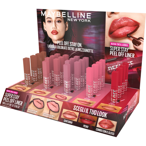 MAYBELLINE LIP LINER PEEL OFF ESPOSITORE MAKE UP 21 PEZZI MISTI + TESTER