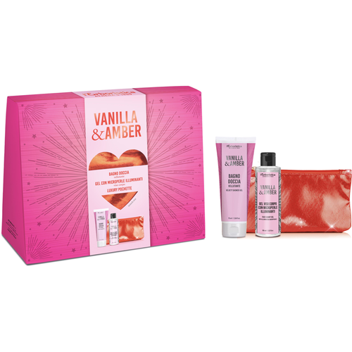 L'ERBORISTICA COFANETTO VANILLA & AMBER LUXURY POCHETTE  + BAGNODOCCIA TUBO 75 ML + GEL VISO & CORPO CON MICROPERLE ILLUMINANTI 100 ML