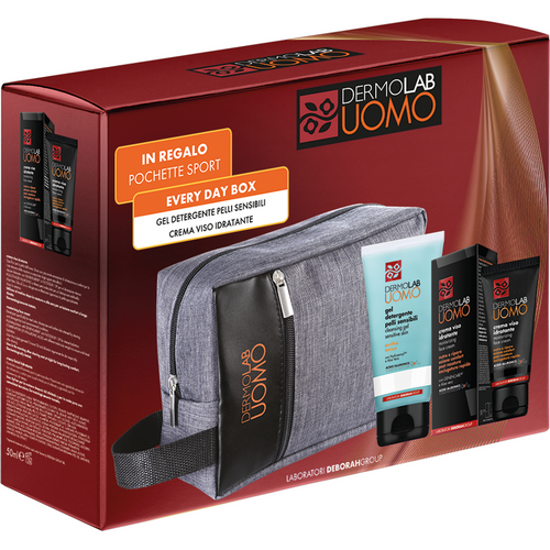 DERMOLAB UOMO CONFEZIONE CREMA VISO IDRATANTE 50 ML + GEL DETERGENTE PELLI SENSIBILI 150 ML + POCHETTE
