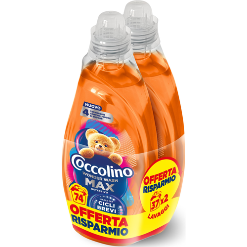 COCCOLINO WONDER WASH MAX SPORT EXPERT DETERSIVO LIQUIDO BUCATO LAVATRICE 2 PEZZI DA 37 LAVAGGI 1480 ML