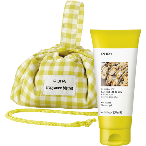 PUPA CONFEZIONE FRANGRANCE BISTROT GEL DOCCIA UVA E BASILICO 200 ML + PUFFY BAG MEDIUM