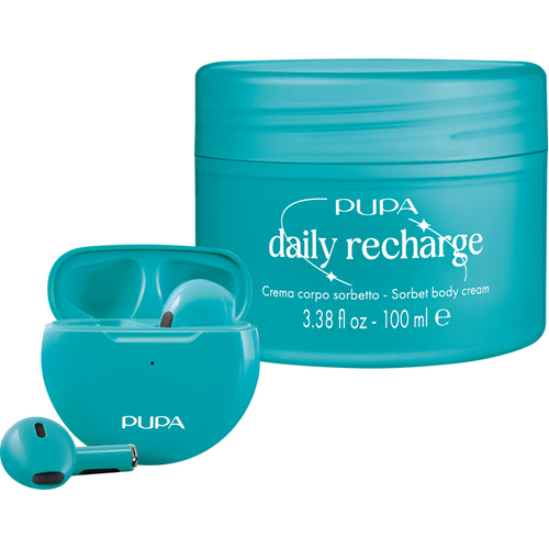 PUPA MOOD BOOST CONFEZIONE DAILY RECHARGE CREMA CORPO SORBETTO IN VASO 100 ML + CUFFIE VERDI