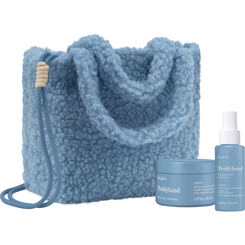 PUPA '26 TEDDYLAND BURRO CORPO 150 ML + ACQUA PROFUMATA 100 ML LATTE DI NOCCIOLA E CAMOMILLA BLU + TEDDY BAG
