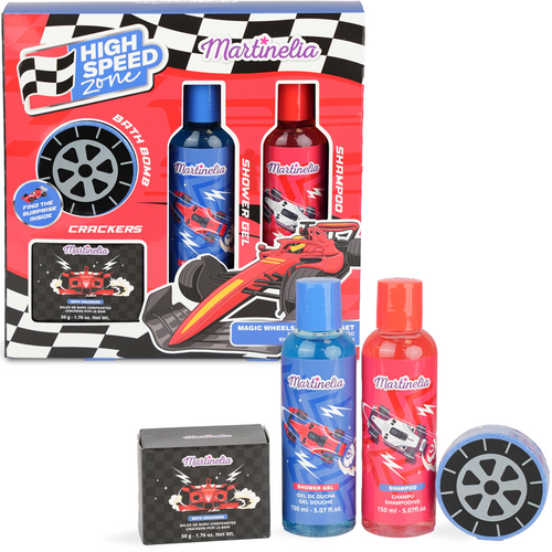 MARTINELIA HIGH SPEED ZONE MAGIC WHEELS BATH PLAY - BATH BOMB + SHOWER GEL 150 ML + SHAMPOO 150 ML + BATH CRACKERS 50 grammi
