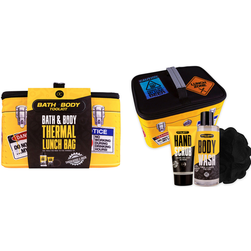 ACCENTRA MEN TOOLKIT CONFEZIONE SET BAGNO UOMO IN BORSA TERMICA; BAGNOSCHIUMA 200 ML - SCRUB MANI 50 ML - SPUGNA A RETE. PROFUMAZIONE SANDALO E MUSCHIO
