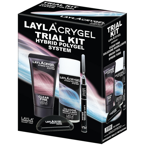 LAYLACRYGEL TRIAL KIT HYBRID POLYGEL SYSTEM : 1 PZ LAYLACRYGEL PINK TUBO 30 GRAMMI - 1 PZ LAYLACRYGEL SOLUZIONE MODELLANTE 70 ML - 1 PZ LAYLACRYGEL BRUSH PENNELLO 2in1 - 1 PZ LAYLACRYGEL SPREMITUBO