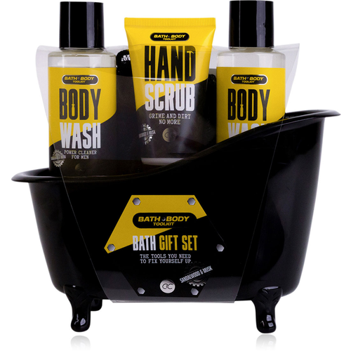 ACCENTRA MEN TOOLKIT BATH CONFEZIONE DA BAGNO UOMO; BAGNOSCHIUMA 100 ML, SCRUB MANI 50 ML, SPUGNA A RETE. PROFUMAZIONE SANDALO E MUSCHIO.