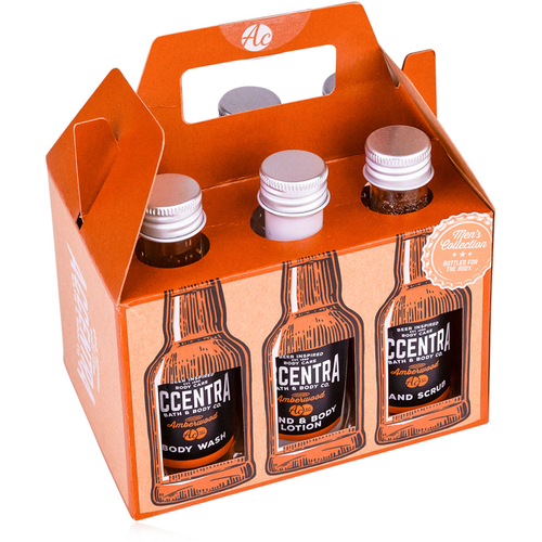 ACCENTRA MEN'S COLLECTION CONFEZIONE 6 PEZZI; BAGNOSCHIUMA 50 ML, LOZIONE MANI E CORPO 50 ML, SCRUB MANI 50 ML, GEL DOCCIA 50 ML, BALSAMO DOPOBARBA 50 ML, SHAMPOO 50 ML. PROFUMAZIONE AMBERWOOD