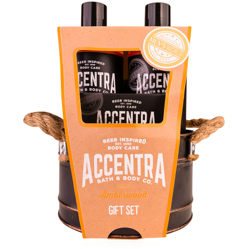 ACCENTRA MEN'S COLLECTION CONFEZIONE REGALO IN SECCHIELLO DI LATTA; GEL DOCCIA 300 ML, SHAMPOO 300 ML, SAPONE 100 GR., SPUGNA DA BAGNO. PROFUMAZIONE AMBERWOOD.