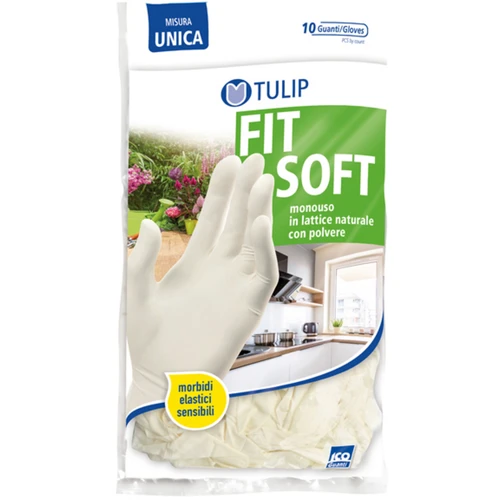 TULIP FITSOFT GUANTI LATTICE NATURALE CON POLVERE MONOUSO TAGLIA UNICA 10 PZ 