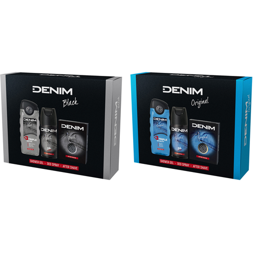 DENIM COFANETTO ASSORTITO; AFTER SHAVE 100 ML + DEO SPRAY 150 ML + SHOWER GEL 250 ML CASSA MISTA 8 PEZZI (6 ORIGINAL, 2 BLACK)