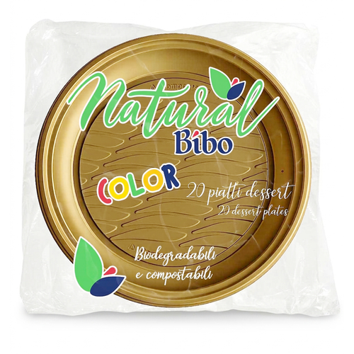 BIBO NATURAL 20 PIATTI DESSERT 17 DM BIODEGRADABILI COMPOSTABILI COLORE ORO