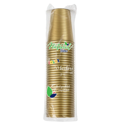BIBO NATURAL 50 BICCHIERI 200 cc BIODEGRADABILI e COMPOSTABILI COLORE ORO
