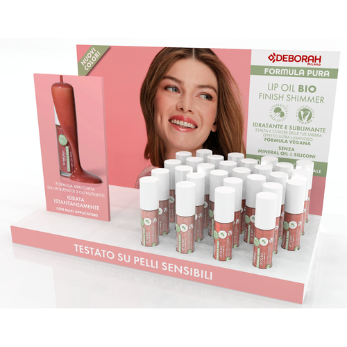 DEBORAH FORMULA PURA LIP OIL SHIMMER ESPOSITORE MAKE UP 24 PEZZI MISTI + TESTER