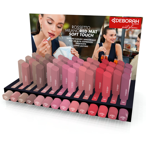 DEBORAH ROSSETTO MILANO RED MAT SOFT TOUCH ESPOSITORE MAKE UP 42 PEZZI MISTI + TESTER