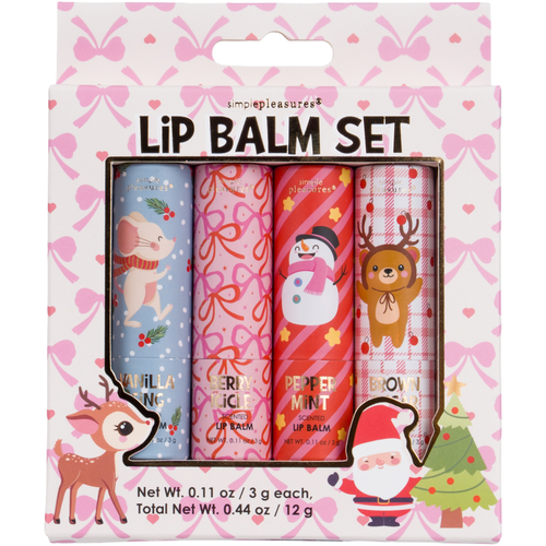 TRI COASTAL NATALE SET 4 LIP BALM DA 3 grammi; VANILLA ICING - BERRY ICICLE - PEPPER MINT - BROWN SUGAR