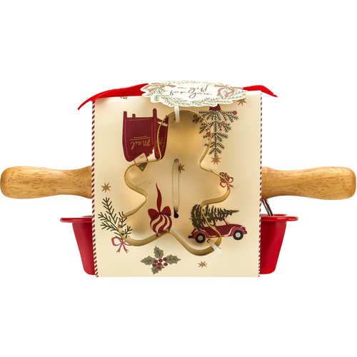 TRI COASTAL NATALE BAKING SET PER DOLCI 2 TORTIERE TONDA / RETTANGOLARE MATTARELLO FORMINA 