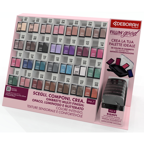 DEBORAH PALETTE OMBRETTI IN CIALDA RICARICABILE ESPOSITORE MAKE UP 87 PEZZI MISTI + TESTER