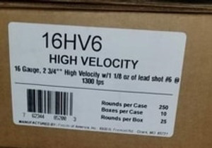 Fiocchi 16 Gauge Ammunition FI16HV6 High Velocity 2-3/4" #6 1-1/8oz 1300 fps 250 Rounds - FREE SHIPPING