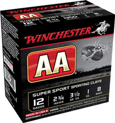 Winchester 12 Gauge Ammunition AA Super Sport Sporting Clays AASCL128 2-3/4" 8 Shot 1oz 1350fps 250 Rounds