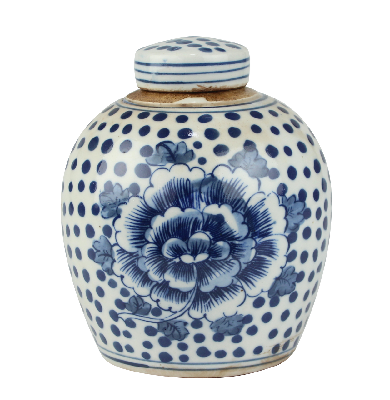 Blue And White Tiny Lid Mini Jar Peony Dots