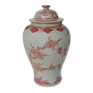 Coral Red Plum Tree Temple Jar