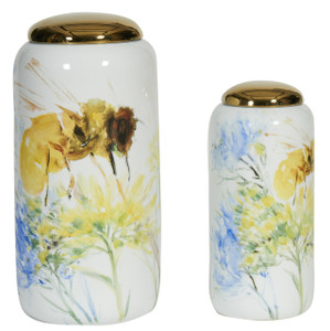 Colored Bee Cylinder Porcelain Jar - 2 Sizes