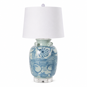 Blue & White Four Loop Handle Jar Twisted Flower Lamp