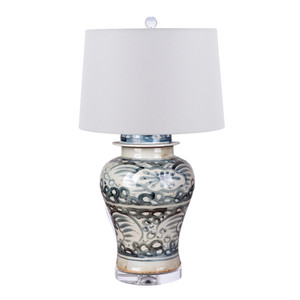 Indigo Sea Flower Temple Jar Lamp - Small