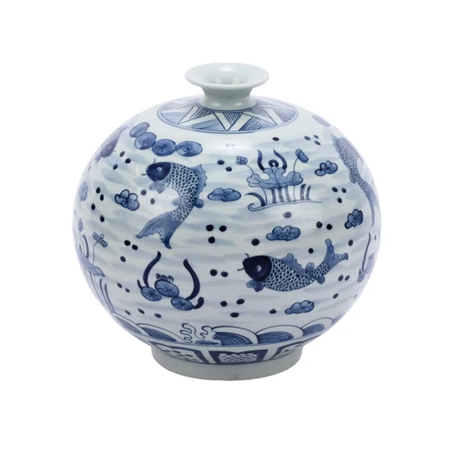 Blue & White Fish Pomegranate Vase