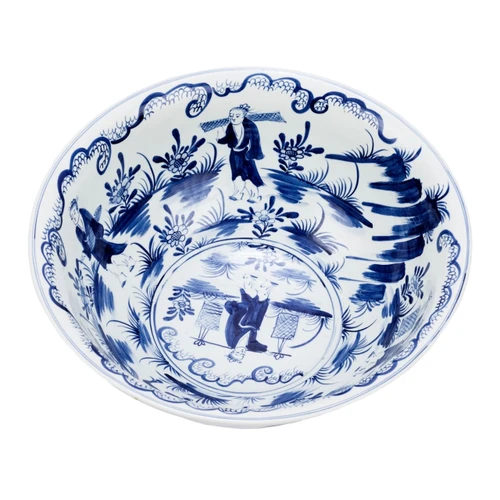 Blue & White Bowl W/ People Scene